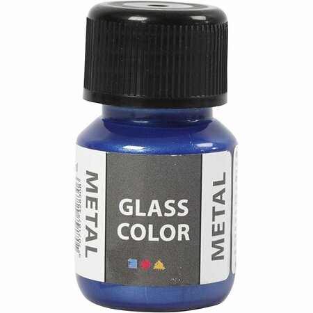 Glasverf - Porseleinverf - Metallic Blauw - Creotime - 30ml - Voor Glas en Porselein - Waterbasis - Eenvoudig Afbakken op 160°C - Glanzend Effect
