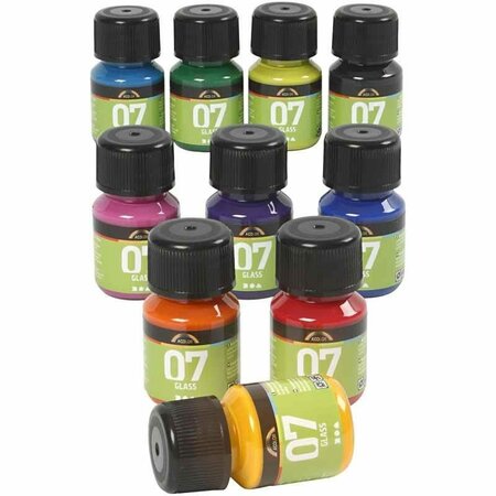 Glasverf - Porseleinverf - Diverse Kleuren - Waterbasis - Glanzend en Transparant - 300ml - Verf Set 10 Stuks - Geschikt voor Glas, Porselein, Plastic