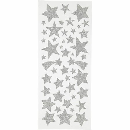 Glitterstickers - Zilveren Sterren - Decoratieve Glitterstickers - DIY Stickers Voor Decoratie - Hobby Glittermateriaal - Stervormige Stickers - 10x24cm - 2 Vel