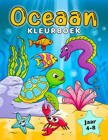Oceaan Kleurboek Kinderen - Peuters Kleuters Kinderen - Kleurboek 4 Tot 8 Jaar - Vissen Onderwater Zee Dieren - Eenvoudige Grote Kindvriendelijke Plaatjes - 21,6x27,9cm - 50 Kleurplaten - Incl. Waskrijtje