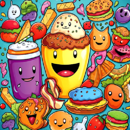 Happy Food Kleurboek - Kleurboek Eten - Vrolijke Voedseltekeningen - Eten Kleurplaten - Voedsel illustraties - Speels Kleurboek Eten - 20x20cm - 22 Tekeningen