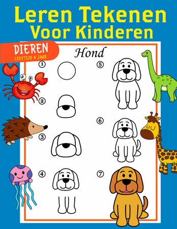 Dieren Leren Tekenen Kinderen - Tekenboek Kinderen - Kleurboek Kinderen En Kleuters - Stap Voor Stap Dieren Tekenen - Educatief - Tekeninstructies Kinderen - 21,5 x 28 cm - Incl. 1 Waskrijtje