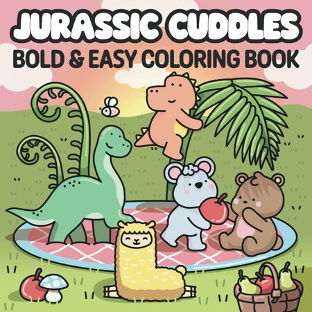 Jurassic Cuddles Kleurboek - Dinosaurus Kleurboek - Schattige Dino’s Kleuren - Cozy Coloring Book -Ê 50 Eenvoudige Schattige Dino Kleurplaten -Ê21,59 x 21,59 cm - Incl. 1 Alcoholmarker