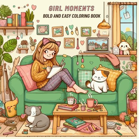 Girl Moments Kleurboek - Cozy Kleurboek - Girly Kleurplaten - Schattige Illustraties Kleuren - Girl Lifestyle Kleuren - 40 Knusse Momenten Kleuren -Ê21,5 x 21,5 cm - Incl. 1 Alcoholmarker