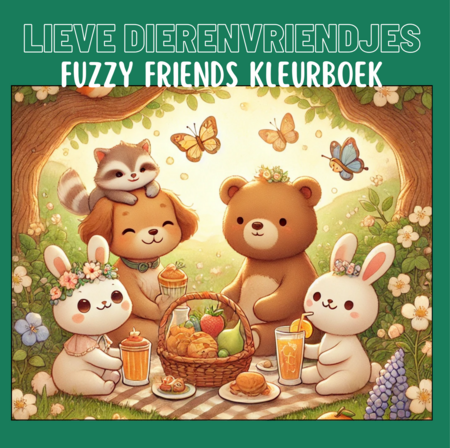Lieve Dierenvriendjes Kleurboek - Fuzzy Friends Kleurboek - Schattige Dieren Kleurboek - Relax Kleurboek Volwassenen En Tieners - Hygge Friends - 50 Kleurplaten - 21,59 x 21,59 cm - Incl. 1 Alcoholmarker