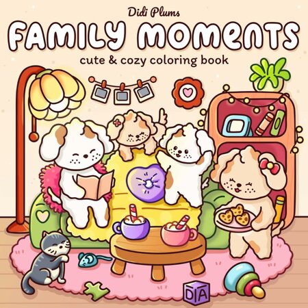 Family Moments Kleurboek - Kleurboek Familie - Hygge Gezinsmomenten Kleuren - Schattige Cozy Dierenfamilies - 21,59 x 21,59 cm - 40 Relaxation Kleurplaten - Incl. 1 Alcoholmarker