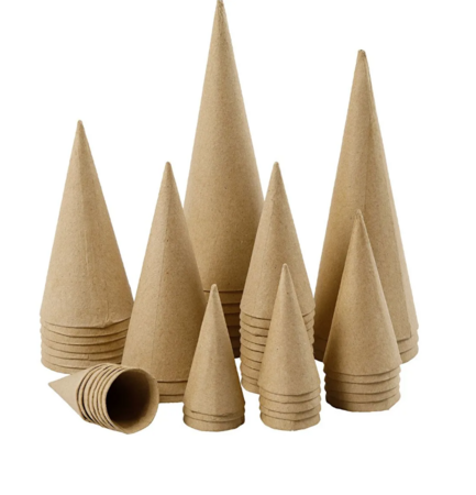 Papier-maché Kegels - Kegelvormige Figuren - Bruine Kartonnen Kegels - Kegelvorm - Puntvorm Voor Decoratie, Knutselen En Versieren - Kerstboom Vorm - Hoogte: 8 tot 20 cm - Set Van 50 Stuks