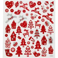 Stickers - Rode en Witte Kerst - Feestelijke Stickers - Zelfklevend voor Kerstdecoratie - Scrapbooking en DIY Materialen - Afmetingen 15x16,5 cm - 1 Vel