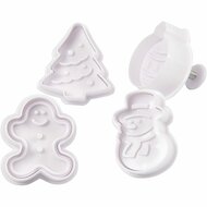 Uitsteekvormen met Stempel - Kerst Koekjesvormen - DIY Bakvormen Voor Koekjes, Klei & Marsepein - Creatieve Knutselset Voor Kerstversiering - Kerstboom, Sneeuwpop & Meer - Hoogte 5 cm - Set van 4 Stuk