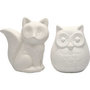 Dierenspaarpot, wit, uil en vos, H: 9 cm, 2 stuk/ 1 karton