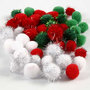 Pompoms, groen, rood, wit, d: 15+20 mm, 48 div/ 1 doos