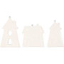 Hangende ornamenten, wit, huizen, H: 7,6-9,7 cm, 3 stuk/ 1 doos