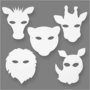 Jungledierenmaskers, wit, H: 22,5-25 cm, B: 20,5-22,5 cm, 230 gr, 16 stuk/ 1 doos