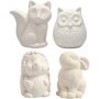 Dierenspaarpot, wit, uil, vos, egel, haas, H: 9-10 cm, 4 stuk/ 1 karton