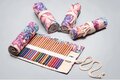 Roletui - Etui voor potloden, pennen, stiften, kwasten, make up - Canvas - Bloemenprint - 24 gaten