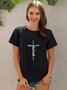 T-shirt - Dames - Zwart - Christelijk - Witte Tekst Jesus Kruisvorm - Mt M