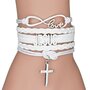 Wikkelarmband - Armband - Geloof - Christelijk - Kunstleer - Leatherlook Koord - Love, Kruis, Jesus - Wit