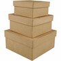 Vierkante Papier-Maché Dozen - Set van 3 - Handgemaakte Opbergdozen - DIY Cadeauverpakking - Creatief Versieren - Decoupage - Scrapbooking - Opbergbakken Knutselen - H: 5+6+7,5 cm - 10+12,5+15 cm