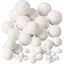 Katoenen Ballen - Witte Katoenen Hobbyballen Met Gat - DIY Knutselballen Voor Creatieve Decoratieprojecten - Geschikt Voor Kaarten & Kerstdecoratie - 12+15+20+30+40+50 mm - Set van 42 Stuks