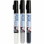 Plus Color Marker Set - Acrylmarkers - Pigmentrijke Inkt - Sneldrogend - DIY & Kunst - Geschikt Voor Glas, Hout, Karton & Textiel - Kleuren: Zwart, Off-White, Rain Grey - 3 Stuks