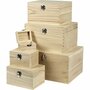 Houten Opbergdozen Set - 6 Stuks - Vierkante Bewaardozen Met Deksel & Metalen Sluiting - Perfect Voor Opslag, DIY, Organiseren, Knutselmaterialen & Decoratieve Styling