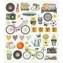 Stickers Vrije Tijd - Stickervel Met Fiets, Bloemetjes & Koffie - Zelfklevende Stickers Voor Scrapbooking, Bullet Journal & Kaarten - 15x16,5 cm - 1 Vel