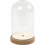 Stolp op Houten Voet - Glasstolp Met Houten Basis - Decoratieve Stolp Voor Display - Stolp Voor Presentaties En Tafeldecoratie - Glazen Stolp Met Houten Voet - Vitrine Stolp Hoogte 18 cm, Diameter 11
