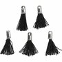 Tassel, zwart, L: 10 mm, gatgrootte 1 mm, 5 stuk