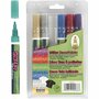 Deco Textielstiften - Glitterkleuren - Textielmarkers - Lijndikte 3mm - Glitter Hobby Stiften - DIY Kleding Stiften - Knutselmarkers - Glitter Textiel Decoratie - DIY Glittermarkers - 6 Stuks