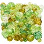 Facetkralen mix, groen glitter, afm 4-12 mm, gatgrootte 1-2,5 mm, 250 gr/ 1 doos