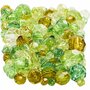 Facetkralen mix, groen glitter, afm 4-12 mm, gatgrootte 1-2,5 mm, 250 gr/ 1 doos