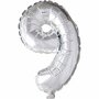 Folieballon , zilver, 9, H: 41 cm, 1 stuk