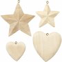 Massieve Harten en Sterren - DIY Harten en Sterren Set - Creatieve Decoratieve Harten en Sterren - Houten Harten en Sterren met Ophangoog - 4 Stuks