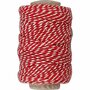 Rood/Wit Katoenkoord - Gestreept Geschenkkoord - Decoratief Hobby Touw voor Inpakken, DIY Handwerk & Kerstdecoraties - 1,1 mm Dikte - 50 m Rol