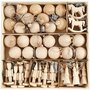 Houten Kerstfiguren Set - DIY Kerstdecoratie - 72 Stuks Creatieve Kerstversieringen met Ophangkoord - Diverse Designs Inclusief Kabouter, Kerstbal & Boom - 5,5-9 cm Hoog