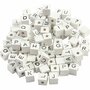 Letterkralen, wit, A-Z, &, #, ? en blanco, afm 8x8 mm, gatgrootte 3 mm, 96 div/ 1 doos