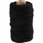 Macramé koord, zwart, L: 55 m, d 4 mm, 330 gr/ 1 rol