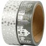 Masking Tape, zilver, huizen en stippen - folie, B: 15 mm, 2x4 m/ 1 doos