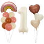Ballonnen Versiering - Grote Feest Ballonnen Met Regenboog - Ronde Folie Ballonnen - Hartjesballonnen - Cijfer 1 Ballon - Ballonnen Voor 1e Verjaardag - Regenboog Bohemian Stijl - Roze Wit - #1