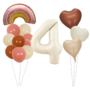 Ballonnen Versiering - Grote Feest Ballonnen Met Regenboog - Ronde Folie Ballonnen - Hartjesballonnen - Cijfer 4 Ballon - Ballonnen Voor 4e Verjaardag - Regenboog Bohemian Stijl - Roze Wit - #1