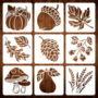 Herfst Sjablonen - Teken Sjablonen Herfst Autum - Hobby Stencils Bladeren Eikels Paddestoel Pompoen - Muurschildering - Tekenen - Verven - Decoratief - 9 Stuks