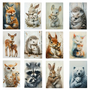 Bosdieren Kaarten  Kaarten Set bosdieren  Wenskaarten Bosdieren  Incl. Kraft Enveloppen Bosprint  Scrapbooking  Bos Thema - Enveloppen met bospatroon  Decoratieve Stickers Bosdieren - 52delig
