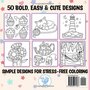 Relaxation Kleurboek - BJB Publishing - Bold & Easy - Kleurboek Volwassenen en Tieners - Simpele Kleurplaten - Dieren, Landschap, Patronen Bloemen En Lieve Dingen - 50 Kleurplaten - 22x22cm - Incl. 1 alcoholmarker